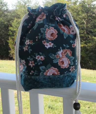 Green Floral Drawstring Tote Bag