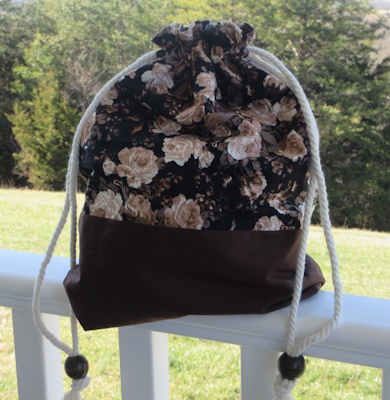 Brown Floral Draw String Tote Bag-